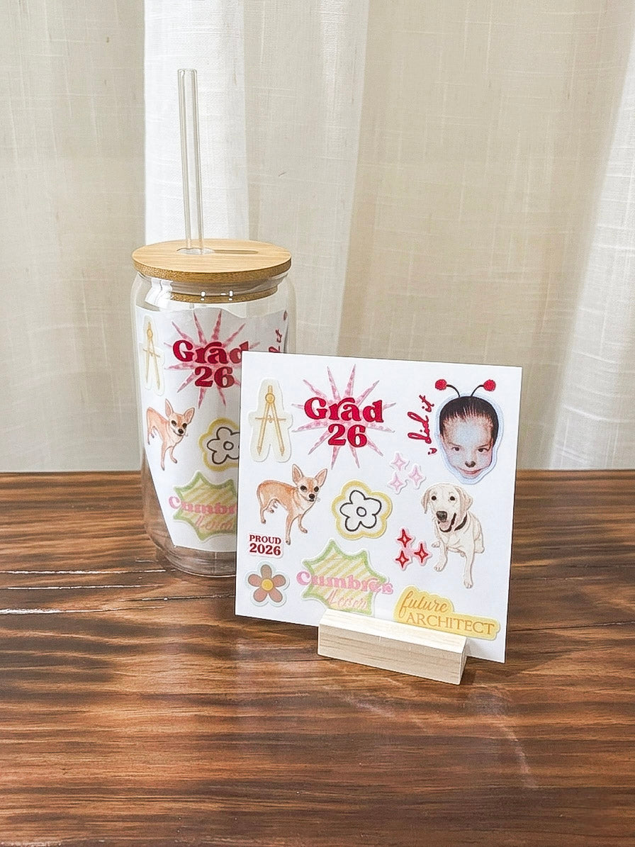 Glass Tumbler + stickers